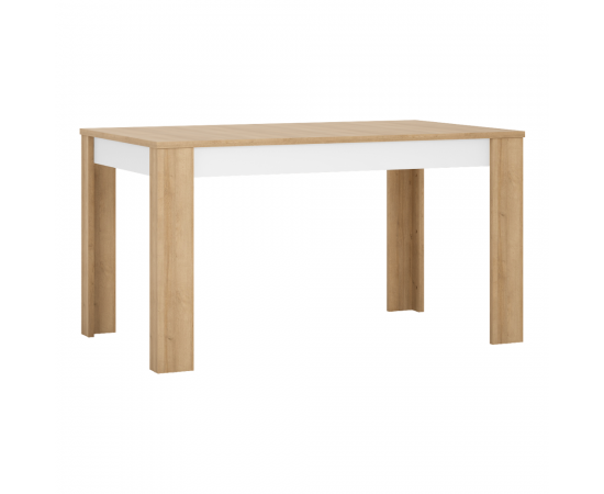 KONDELA Jedálenský stôl LYOT03, rozkladací, dub riviera/biela s extra vysokým leskom, 140-180x85 cm, LEONARDO