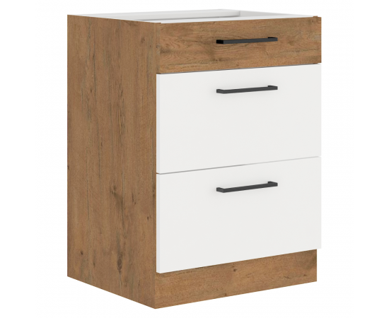 KONDELA Spodná skrinka, biela extra vysoký lesk HG/dub lancelot, VEGA D60 3S BB KONDELA Spodná skrinka, biela extra vysoký lesk HG/dub lancelot, VEGA D60 3S BB