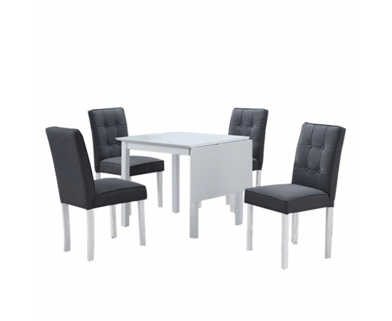 KONDELA Jedálenský set s rozkladacím stolom, biela/sivá, BJORK NEW 1+4