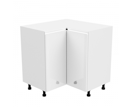 KONDELA Spodná rohová skrinka, biela/biela extra vysoký lesk, AURORA D90N