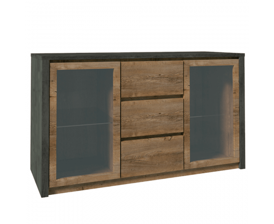 KONDELA Komoda, dub lefkas tmavý/smooth sivý, MONTANA K2D