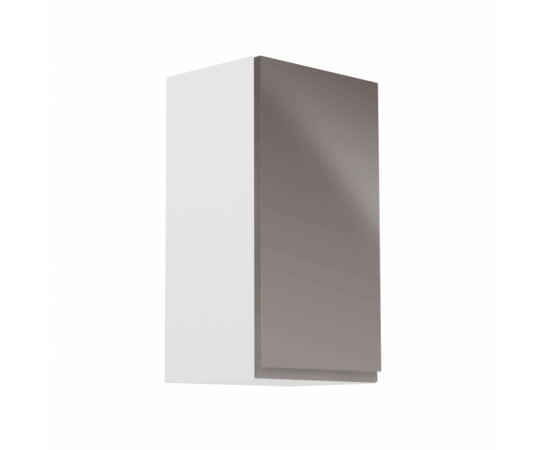 KONDELA Horná skrinka, biela/sivý extra vysoký lesk, pravá, AURORA G40