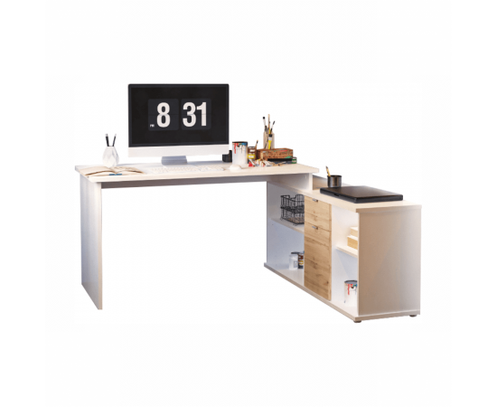 KONDELA Písací stôl, biela/dub wotan, DALTON 2 NEW VE 02