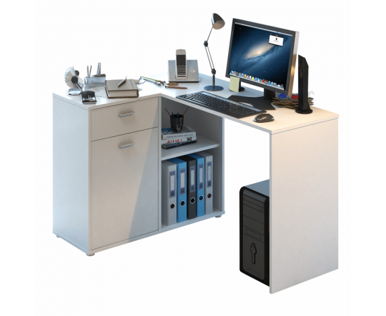 KONDELA Rohový PC stôl, biela, KALIMERO