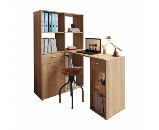 KONDELA PC stôl s regálom, dub sonoma, MINESON