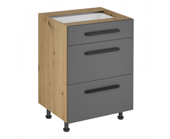 KONDELA Spodná skrinka, dub artisan/sivý mat, s úchytkami, LANGEN D60S3 U KONDELA Spodná skrinka, dub artisan/sivý mat, s úchytkami, LANGEN D60S3 U