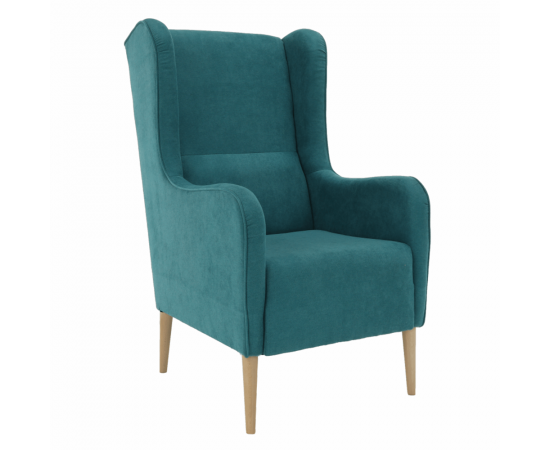 KONDELA Kreslo ušiak, tyrkysová/buk, BREDLY