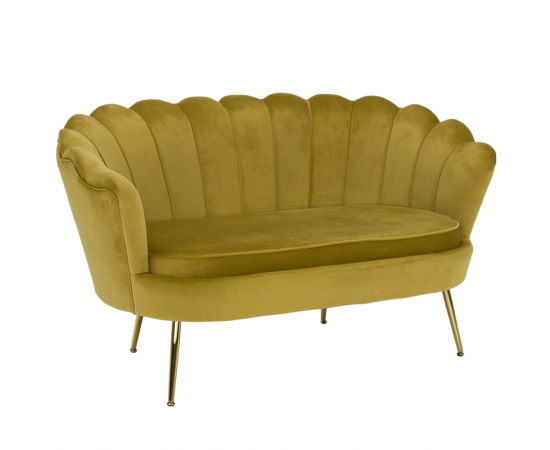 KONDELA Lavica v štýle Art-deco, horčicová Velvet látka/gold chróm-zlatý, NOBLIN