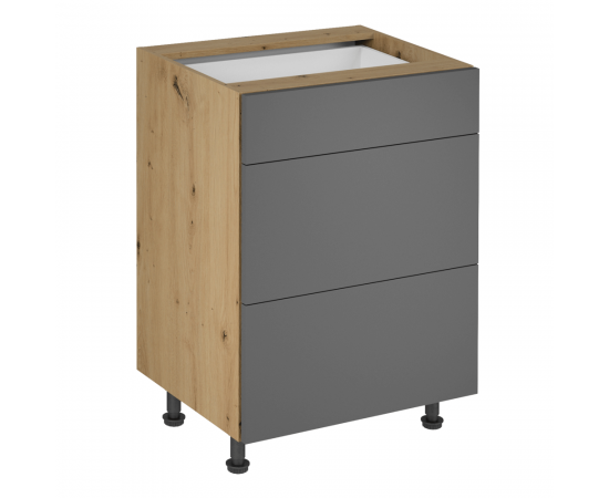 KONDELA Spodná skrinka, dub artisan/sivý mat, LANGEN D60S3 P