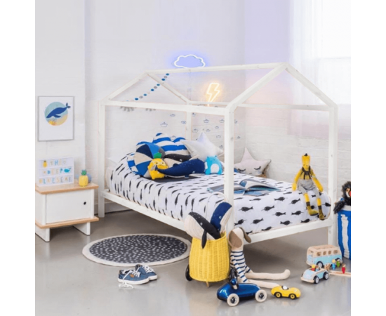 KONDELA Montessori posteľ, biela, borovicové drevo, IMPRES