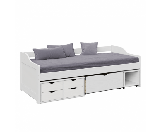KONDELA Posteľ s úložným priestorom, biela, masív, 90x200, MAXI NEW