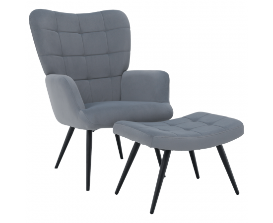 KONDELA Kreslo s podnožou, sivá Velvet látka/čierna, HABEN