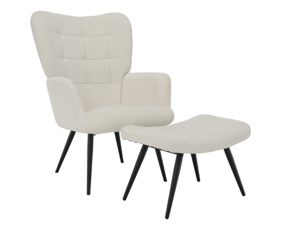 KONDELA Kreslo s podnožou, biela Velvet látka/čierna, HABEN