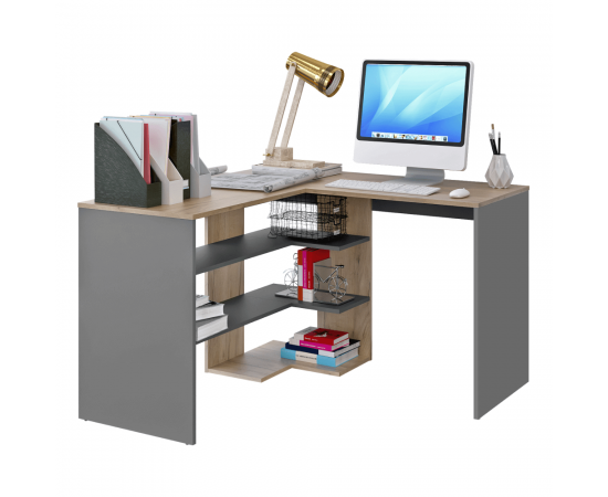 KONDELA Rohový PC stôl, dub artisan/grafit, TAMARI