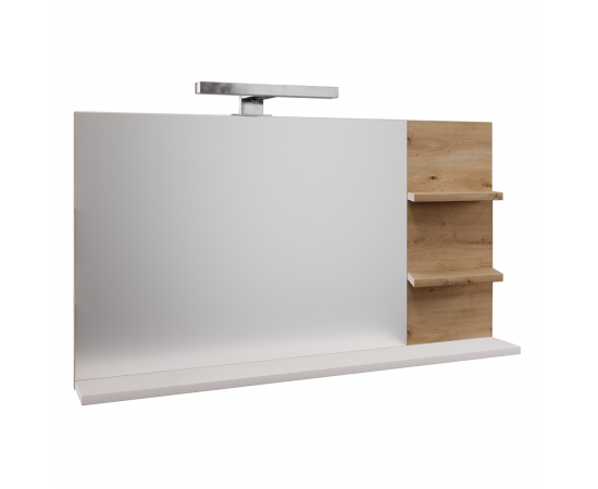 KONDELA Zrkadlo s LED osvetlením, biela/dub artisan, CUBO CUB04