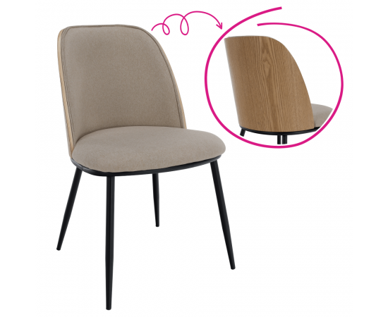 KONDELA Jedálenská stolička, béžovohnedá/drevo natural/čierna, VUDIA