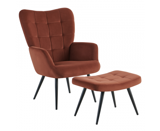 KONDELA Kreslo s podnožou, hnedá Velvet látka/čierna, HABEN KONDELA Kreslo s podnožou, hnedá Velvet látka/čierna, HABEN