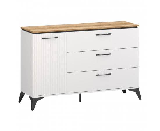 KONDELA Komoda, biela/dub evoke, VELIS 1D3S