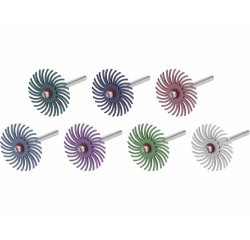 Kotúče leštiace nylonové, do štrbín, 52ks, Ø25mm, stopka Ø3mm, #80-120-220-400-600-100-2500, organizér