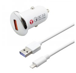 MOBILNET NAU-0042-USB-LIGHT BIELA 3A QC3.0 + LIGHTNING 1M AUTONABIJACKA 18W(E)