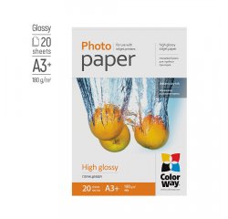 COLORWAY FOTOPAPIER CW VYSOKO LESKLY 180G/M2,20KS,A3+ (PG180020A3+)