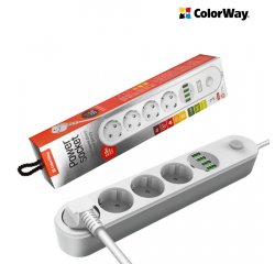COLORWAY PREDLZOVACI KABEL 4X EUROZASUVKA, 4X USB BIELA (CW-CHE44W)