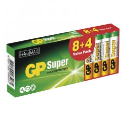 GP SUPER ALKALINE BATTERY 8+4 VALUE PACK (AAA LR03, 1.5V)