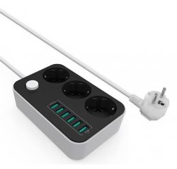 COLORWAY PREDLZOVACI KABEL CW 3X EUROZASUVKA, 6X USB CIERNA (CW-CHE36B)