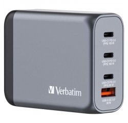 VERBATIM CESTOVNY ADAPTER GNC-100, GAN ZASTRCKA, 2XUSB-C PD 100W, 1XUSB-C PD 65W, 1XUSB-A QC 3.0
