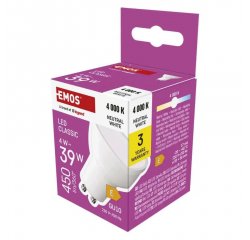 EMOS ZQ8E23 LED ZIAROVKA CLASSIC MR16 / GU10 / 4 W (39 W) / 450 LM / NEUTRALNA BIELA