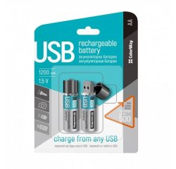 COLORWAY RECHARGEABLE BATTERY AA USB 1200 MAH 1.5V (2PCS.) (CW-UBAA-02) (CW-UBAA-02)