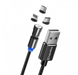 COLORWAY CABLE USB - LIGHTNING+MICROUSB+TYPE-C MAGN. ROTATION 540 2.4A 1M BLACK (CW-CBUU037-BK)