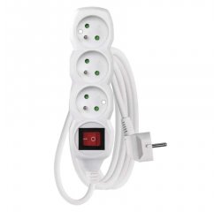 EMOS P1313 PREDLZOVACI KABEL 3 M/3 ZASUVKY/S VYPINACOM/BIELY/PVC/1 MM2