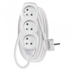 EMOS P0313 PREDLZOVACI KABEL 3 M/3 ZASUVKY/BIELY/PVC/1 MM2