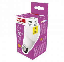 EMOS ZQ5E23 LED ZIAROVKA CLASSIC A60 / E27 / 4 W (40 W) / 470 LM / NEUTRALNA BIELA