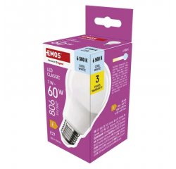 EMOS ZQ5E44 LED ZIAROVKA CLASSIC A60 / E27 / 7 W (60 W) / 806 LM / STUDENA BIELA