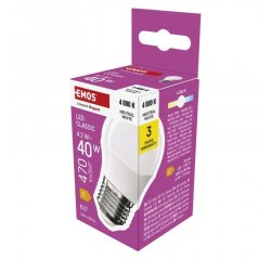 EMOS ZQ6E23 LED ZIAROVKA CLASSIC MINI GLOBE / E27 / 4,2 W (40 W) / 470 LM / NEUTRALNA BIELA