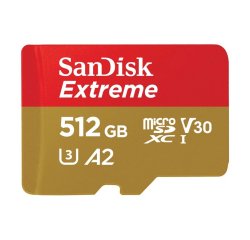 SANDISK 121589 EXTREME MICROSDXC 512 GB + SD ADAPTER 190 MB/S &amp; 130 MB/S A2 C10 V30 UHS-I U3