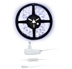 SOLIGHT WM50-20T LED SVETELNY PAS S TESTROM, 5M, SADA S 12V ADAPTEROM, 4,8W/M, IP20, STUDENA BIELA