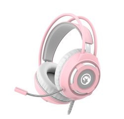 MARVO HG8936, SLUCHADLA S MIKROFONOM, OVLADANIE HLASITOSTI, RUZOVA, PODSVIETENA, 3.5 MM JACK + USB