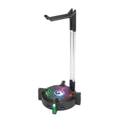 MARVO PODSVIETENY STOJAN NA SLUCHADLA HZ-04, 4X USB 3.0 HUB, CIERNY