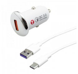 MOBILNET NAU-0027-USB-QC3.0 BIELA 3A QC3.0+TYPEC 5A KABEL AUTONABIJACKA 18W