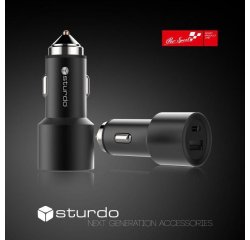 STURDO NAU-0018-STU-ALUMI AUTONABIJACKA USB TYPE C, 2,4A+USB 2.1A QC, CIERNA