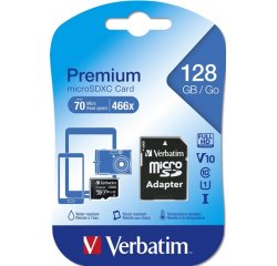 VERBATIM MICROSDXC PREMIUM 128GB CLASS 10 UHS-I + SD ADAPTER, 44085