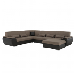 KONDELA Sedacia súprava v tvare U, látka hnedá/ekokoža hnedá, pravá, EMILY U