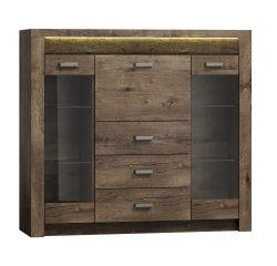 KONDELA Komoda s vitrínami, jaseň tmavý, INFINITY 08