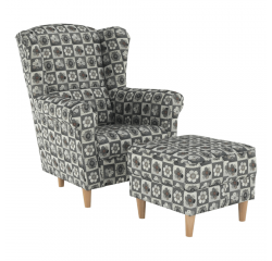 KONDELA Kreslo ušiak s taburetom, látka patchwork N1, ASTRID