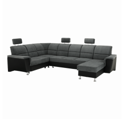 KONDELA Sedacia súprava, ekokoža čierna/látka tmavosivá, ľavá, SANTIAGO U