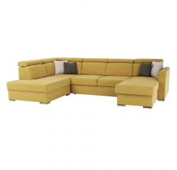 KONDELA Luxusná sedacia súprava, žltá/hnedé vankúšiky, ľavá, MARIETA U