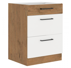 KONDELA Spodná skrinka, biela extra vysoký lesk HG/dub lancelot, VEGA D60 3S BB